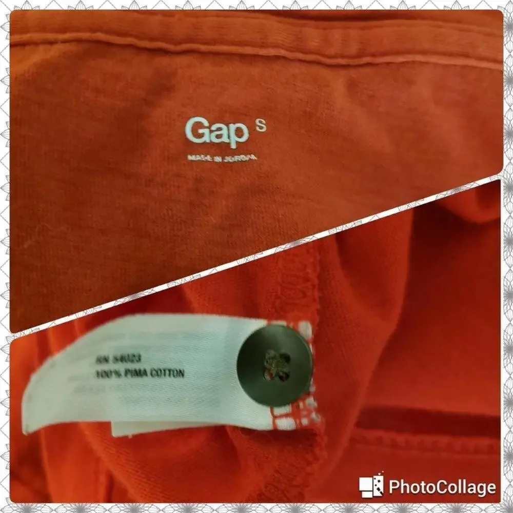 Gap Orange Red Thin Cotton Sleeve Button Detail Scoop Neck Long Sleeve Tee - Picture 3 of 7